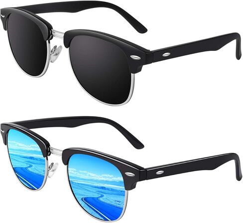 GQUEEN Classic Horn Rimmed Semi Rimless Polarized Sunglasses Men Womens 2 Pack,GQO6 in Saudi Arabia