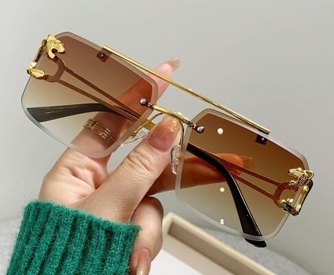 Rimless Sunglasses for Men and women Fashion Square Tinted Shades Frameless Lens Metal Rectangle Glasses UV400 in Saudi Arabia