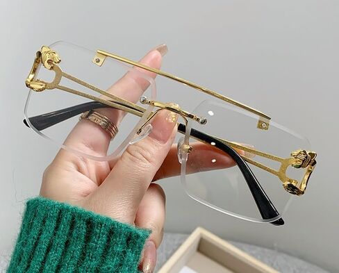 Rimless Sunglasses for Men and women Fashion Square Tinted Shades Frameless Lens Metal Rectangle Glasses UV400 in Saudi Arabia