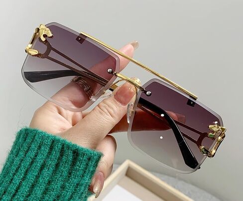 Rimless Sunglasses for Men and women Fashion Square Tinted Shades Frameless Lens Metal Rectangle Glasses UV400 in Saudi Arabia