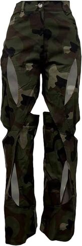 SOMTHRON Women's Sexy Hollow Out High Waisted Pants Criss Cross Straight Wide Leg Loose Trousers Y2K Streetwear in Saudi Arabia