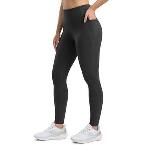 Seamaid Women's Fleece Lined Leggings 27" Water Resistant Thermal Winter Running Hiking Pants with Pockets High Waisted Black XS