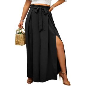 Simplee Women's Casual Split Wide Leg Pants High Waist Palazzo Flowy Beach Pants Summer Boho Lounge Pants with Pockets