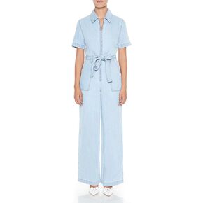 Forever 21 Women's Zip-up Tie-front Denim Jumpsuit