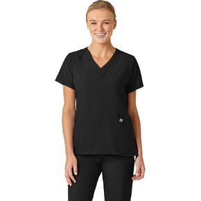 WonderWink W123 Women’s Stylized V-Neck Scrub Top — Black, 2X