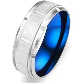 Titanium Steel Rings for Men Black/Silver/Gold/Blue Brick Pattern Grooved Brushed Wedding Band Comfort Fit Size 6-11