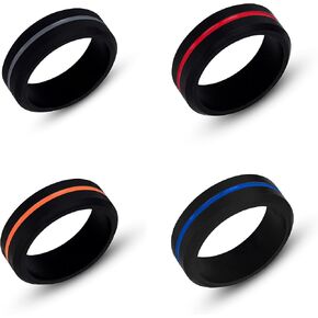 Silicone Ring - Comfortable 4 Piece Set of Mens Wedding Band - Durable, Flexible Rings for Men - Perfect for Active Men, Blue Collar Workers, First Responders