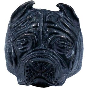Men's Stainless Steel Vintage Gothic Pitbull Bulldog Pug Dog Head Biker Ring
