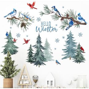 Mfault Hello Winter Beach Snowman Wall Decals Stickers, Coastal Coconut Tree Penguin Seagull Decorations Bedroom Art, Hawaii Seasonal Nautical Snowflake Christmas Home Kitchen Decor