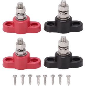Battery Terminal Blocks, 4Pcs Battery Power Distribution Terminal Blocks 12V 24V Red Black Power Stud Battery Junction Block Post Replacement for DC12V 24V Solar Truck Rv Passenger Car Ship
