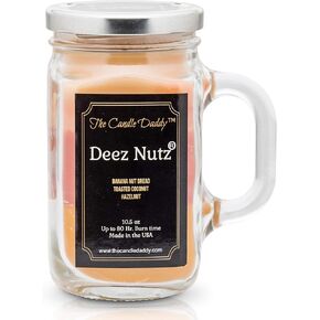 Deez Nutz Scented Candle - Banana Nut Bread, Toasted Coconut, Hazelnut Scented Triple Layer Candle - 10 oz Mason Jar Candle - Funny Gag Joke Candle Poured in Small Batches in USA- The Candle Daddy