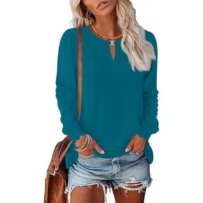 Kistore Women's Long Sleeve Tops V Neck Dressy Casual Keyhole Blouses Tunic Tops Shirts 2024