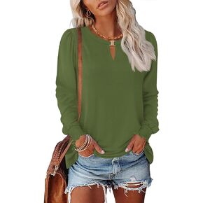 Kistore Women's Long Sleeve Tops V Neck Dressy Casual Keyhole Blouses Tunic Tops Shirts 2024