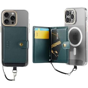 Phone Wallet Magnetic,Compatible with Apple Magsafe Wallet for iPhone 16/15/14 Pro Max/14 Pro/14 Plus/13/12 Series,Vegan Leather Magnetic Wallet with 5 Card Holders/RFID Blocking,Light Blue