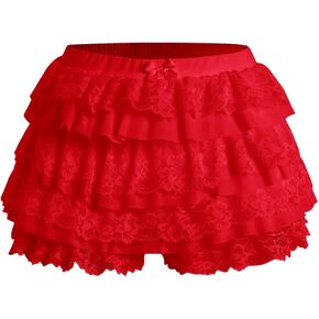Women's Lolita Ruffle Layered Lace Trim Shorts Elastic Waist Bow Front Pumpkin Short Pants