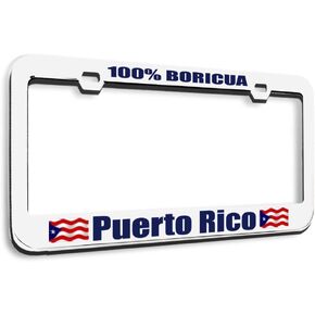 Speedy Pros Metal License Plate Frame Puerto Rico 100% Boricua Country Metal Tag Holder Car Accessories Chrome 2 Holes 1 Frame