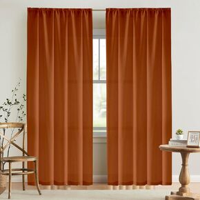 2 Panels Orange Curtains for Living Room Boho Solid Light Filtering Curtains for Bedroom Modern Bright Orange Window Treatment Set Rod Pocket Drapes Elegant Farmhouse Semi Sheer Curtains 54X84 Inches