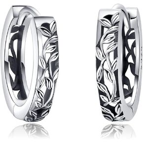 YAFEINI Tree of Life Earrings Sterling Silver Vintage Leaf Hoop Huggie Earrings Jewelry Gifts for Women Men