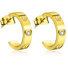 Love Friendship Earrings for Women,Gold Plated Small Open Hoop Earrings for Teens Girls,Stainless Steel Cubic Zirconia Dainty Earrings for Her Gifts