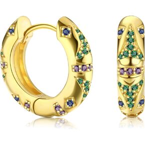Sterling Silver CZ Chunky Hoop Earrings 14K Gold Plated 925 Huggie Hoop Earrings For Women Cubic Zirconia Huggie Earrings