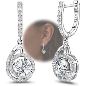 Classic Hoop Earrings for Women with Dangle - Sterling Silver Hypoallergenic Loop Earrings Round Cubic Zironcia Dangling Hoop Earrings for Sensitive Ears Fashion Lightweight Earring Gift for Mom Wife