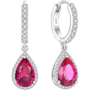 Starchenie Huggie Hoop Earrings 925 Sterling Silver 14mm Hoop Earrings Teardrop Birthstones Dangel Drop Earrings Gift for Women
