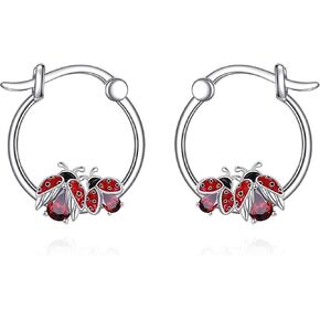 Ladybug Earrings S925 Sterling Silver Ladybug Hoop Earrings Ladybug Jewelry Gifts for Women