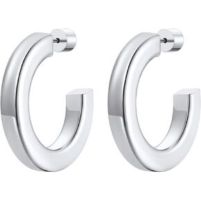 ChainsProMax Hypoallergenic Hoop Earrings for Women, 30/40/60/80MM Small Medium Large Size, Stainless Steel/14K Gold Plated/Black, with Gift Box