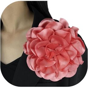 19mm Extra Large Rose Flower Brooches Dainty Satin Fabric Rose Flower Lapel Pins Elegant Silk Camellia Flower Oversized Brooch Pin for Women Wedding Party Dance Banquet Dress Suit Clothes Accessories Jewelry