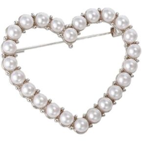Love Heart Brooch Pin Stimulate Pearl Heart Lapel Pin White Pearl Heart Breastpin Gift for Women Girls Valentine's Day Mother's Day Jewelry