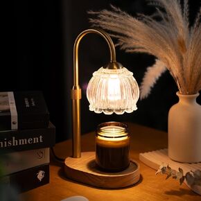 HANASS Candle Warmer Lamp - Black Candle Warmer Lamp with Solid Wood - Dimmable Wax Melter Lamps for Scented Wax - Candle Melter Compatible with Large Jar Candles, 2 Bulb Included, MT2314