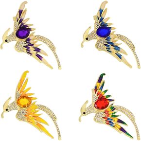 Honbay 4PCS Stylish Phoenix Bird Brooch Pins Enamel Alloy Sparkling Rhinestones Cute Animal Phenix Brooches Phoenix Breastpin Lapel Pins Hat Scarf Shawl Sweater Cardigan Clips