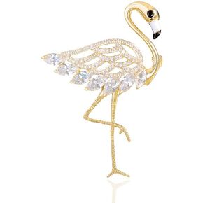 Women Flamingo Brooch Pin Crystal Rhinestone Pink Bird Animal Broach for Dresses Hats Suits Birthday Wedding Festival Jewellery