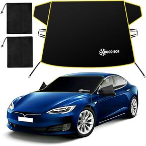Windshield Cover for Ice and Snow Fit Tesla Model 3/Y/S/X,【Newest Heavy Duty Oxford Fabric for Efficient Protection!】Windshield Snow Cover Against Frost with Windproof Double Elastic Straps&Side Panel