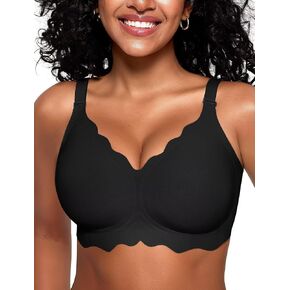 Vertvie Seamless Scalloped Bras for Women No Underwire Wireless Push Up Bra Soft Support Full Coverage Comfort Everyday Bra
