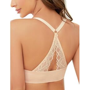 Plusexy Women's Push Up Racerback Bra Padded Add a Cup Front Closure Underwire Bras Lace Beauty Back