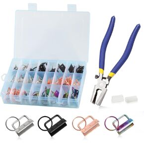 Key Fob Hardware Pliers Tool 32 Pcs Keychain Fob Hardware Kit 1.25 inches 8 inches Key Fob Glass Running Plier with Rubber Cover for Wrist Strap Key Chain Lanyard Clasp Hardware