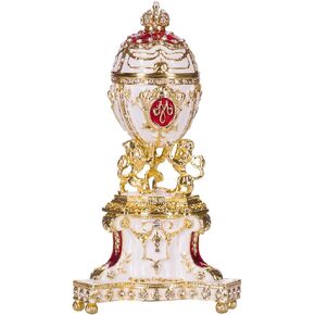 danila-souvenirs Faberge style Royal Danish (Danish Jubilee) Egg/Trinket Jewel Box with Lions 5.2'' (13 cm) red