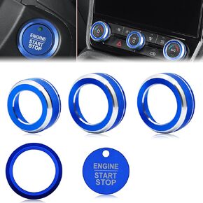 for Ford Ranger 2024 2025 Aluminum Air Conditioning Knob, Start/Stop Button Ring, 5-Piece Set (red)