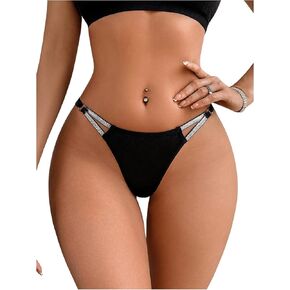 GORGLITTER Women's Rhinestone G String Thongs Glitter Cut Out Low Rise Underwear Panties