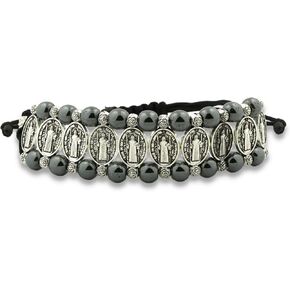 St. Benedict Black Double Row Bracelet, Patron Saint of Protection from Evil, Religious Jewelry Gifts, 8 Inches Adjustable