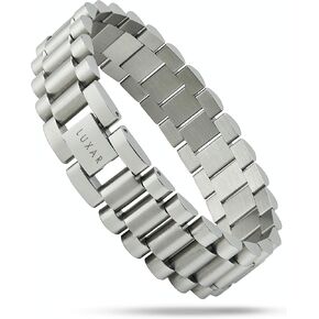 LUXAR Men's Stainless Steel Cylinder Link Bracelet | Solid Steel Adjustable Bracelet Designed for Men | Explore The World of Luxar [Brushed Silver]