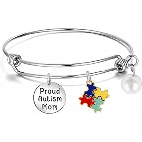 Proud Autism Mom/Aunt/Sister Bracelet Autism Awareness Gift Puzzle Piece Charm Bangle Autistic Encouragement Gift Autism Jewelry