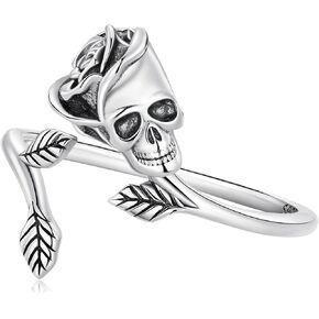 Shysnow Halloween Ring for Women 925 Sterling Silver Vintage Skull Skeleton Scorpions Spider Cross Devil Adjustable Animal Open Wrap Ring with Zirconias Halloween Jewelry Gifts