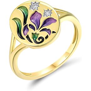 Santuzza 925 Sterling Silver Enamel Pattern White Cubic Zirconia Ring for Women