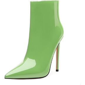 FOGEENA Ankle Boots for Women Pointed Toe Stiletto High Heel Patent Leather Side Zipper 4.7 Inch Short Booties Sexy Wedding Dating Work Fall Shoes