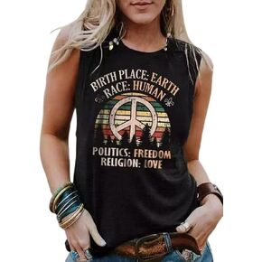 Birth Place Earth Race Human Politics Freedom Religion Love Tank Top Women Sleeveless Summer Casual Vacation Basic Shirt