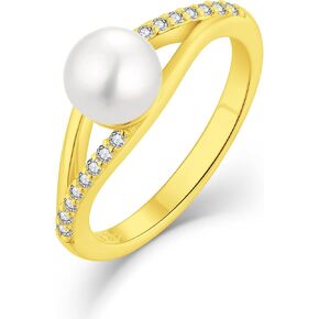 Pearl Rings For Women, 925 Sterling Silver 7mm Freshwater Culture Pearl Rings Cubic Zirconia Engagement Band Ring Jewelry