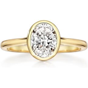 Michooyel 18K Gold Plated CZ Engagement Ring for Women, oval cut bezel style CZ Solitaire Promise Rings, D Color VVS1 Simulated Diamond 925 Sterling Silver Rings