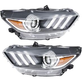 labwork Headlights Replacement for Mustang 2015 2016 2017 Projector Headlamp Assembly Left+Right Side (Passenger Driver Side)
